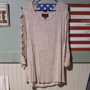 Jennifer Lopez Light Pink Striped Lace-Up Sleeve Tunic